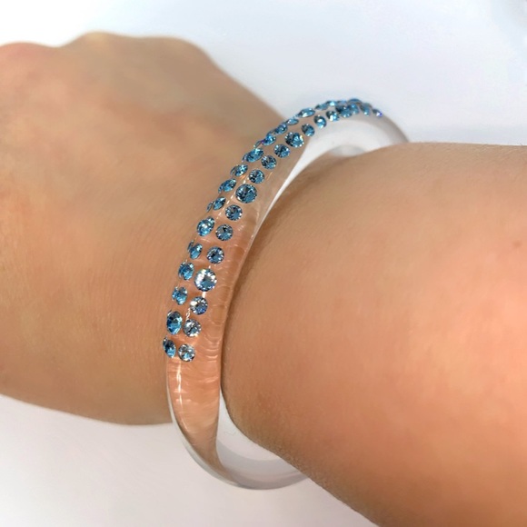 Acrylic Cuff Bracelet Embellished With Blue Genuine Crystal Stone Elements - Picture 5 of 8
